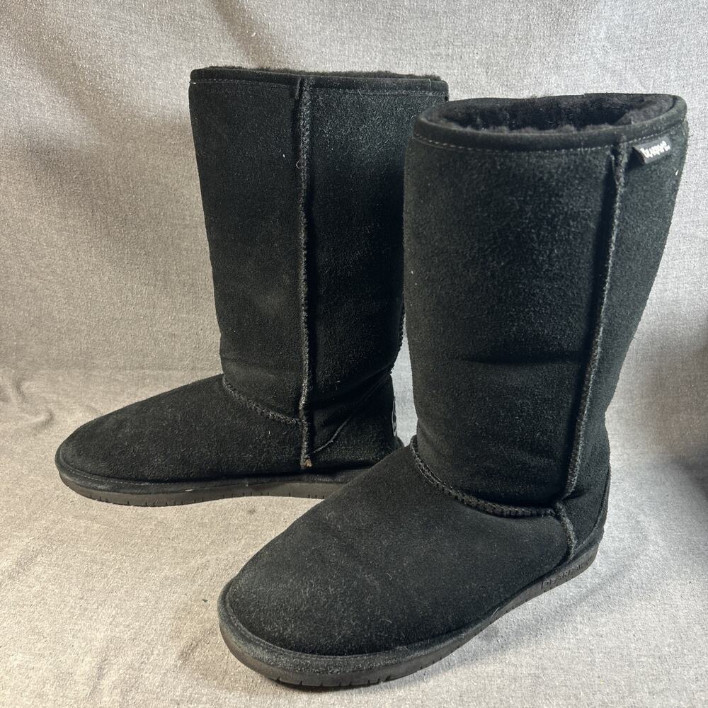 BEARPAW Emma Tall Boots Women’s Size 10 Black Suede Shearling Winter Pull On